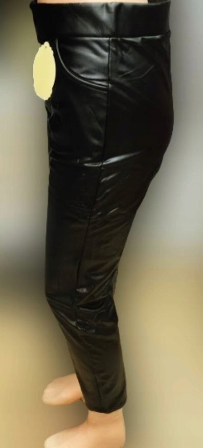 LEGGINSY Spodnie lekko ocieplone Eko Skóra czarne wysoki stan XL/2XL