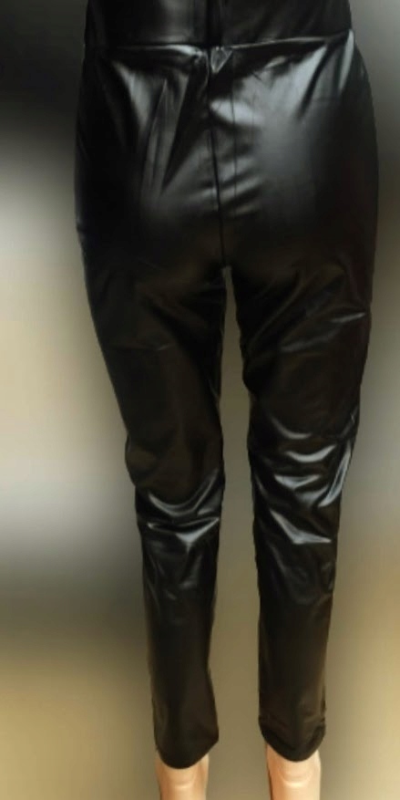 LEGGINSY Spodnie lekko ocieplone Eko Skóra czarne wysoki stan XL/2XL