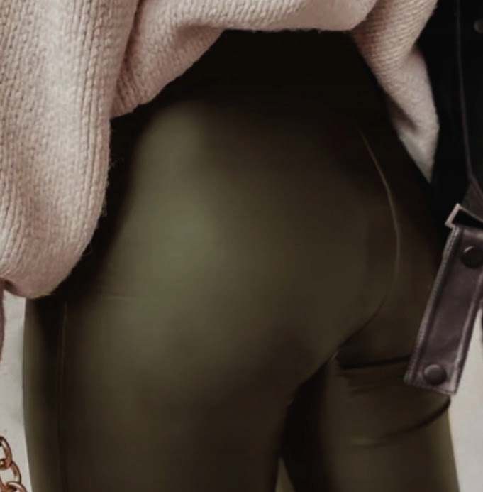 SPODNIE Legginsy Eko Skóra Wyszczuplające wysoki stan MIEGO 3/4XL KHAKI