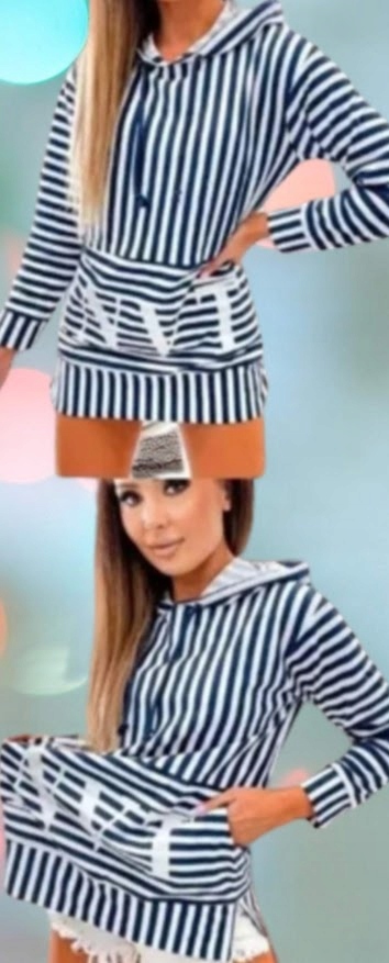 BLUZA z kapturem W PASKI CLASSIC COLLECTION Z printem r.XL (42)