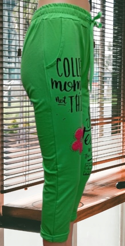 Spodnie DRESOWE damskie wiosenne w kwiaty elastyczne zielone bawełna