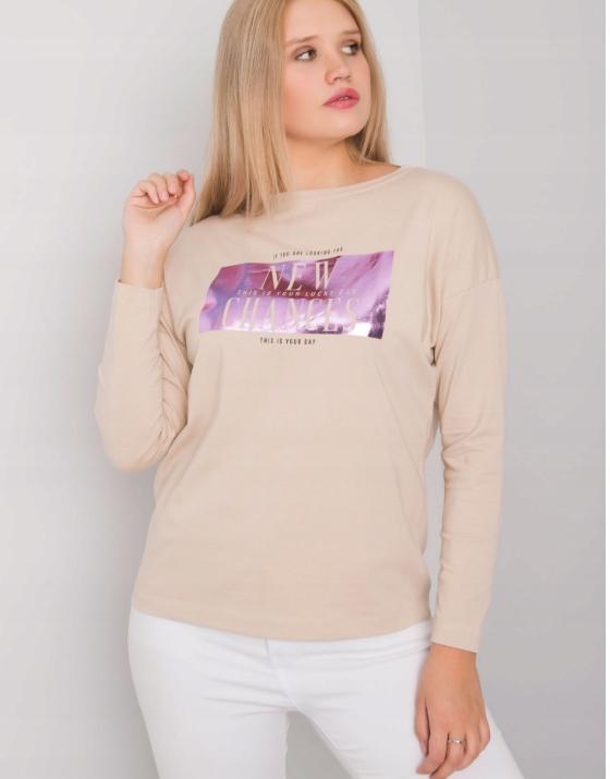 Modna bluzka plus size z nadrukiem R 48 BEŻOWA