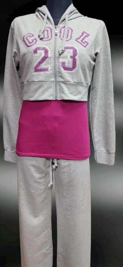 Dres damski KOMPLET modny 3 części L/XL szary z fioletem