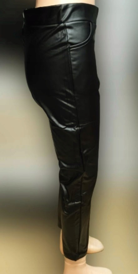 LEGGINSY Spodnie lekko ocieplone Eko Skóra czarne wysoki stan XL/2XL