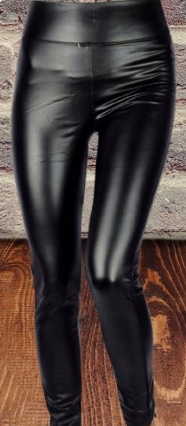 SPODNIE SKÓRZANE LEKKO OCIEPLONE MIĘKKIE CZARNE 3/4XL z wysokim stanem