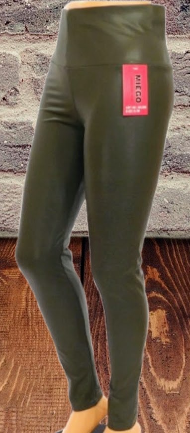 SPODNIE Legginsy Eko Skóra Wyszczuplające wysoki stan MIEGO 3/4XL KHAKI