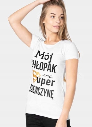t-shirt bluzka BIAŁA ,,Mój chłopak ma Super ...''M
