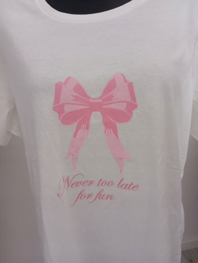 Bluzka MODNA z nadrukiem koszulka bawełna biała z różem t-shirt 2XL