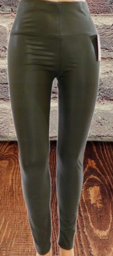 SPODNIE Legginsy Eko Skóra Wyszczuplające wysoki stan MIEGO 3/4XL KHAKI