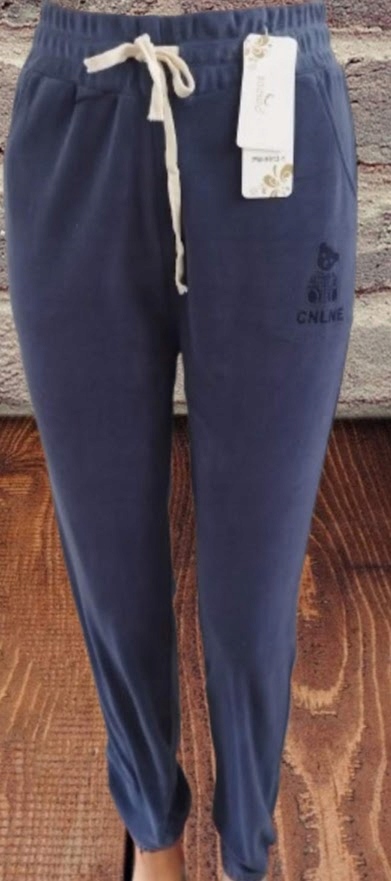 SPODNIE WELUROWE miękkie z wzorem MISIA bawełna NIEBIESKIE S/M loosoo