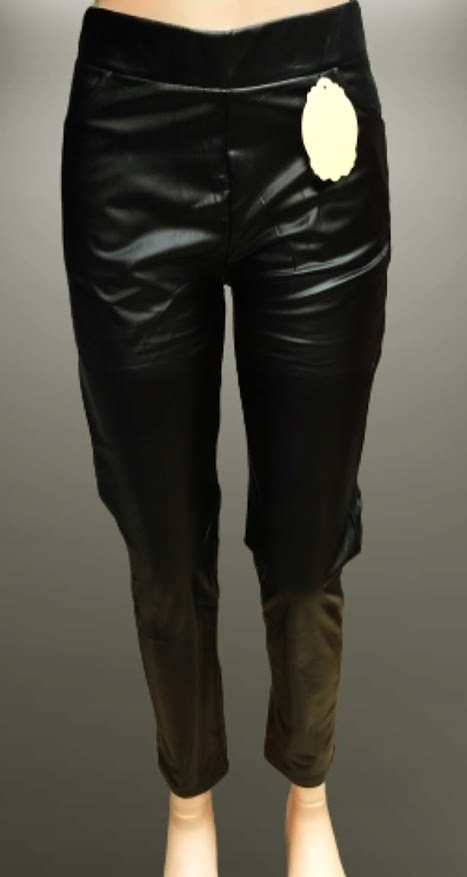 LEGGINSY Spodnie lekko ocieplone Eko Skóra czarne wysoki stan XL/2XL