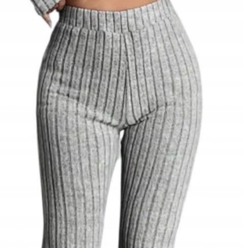 DZWONY PRĄŻKOWANE KOBIECE WYSOKI STAN WYSZCZUPLAJĄCE 2/3 SZARE