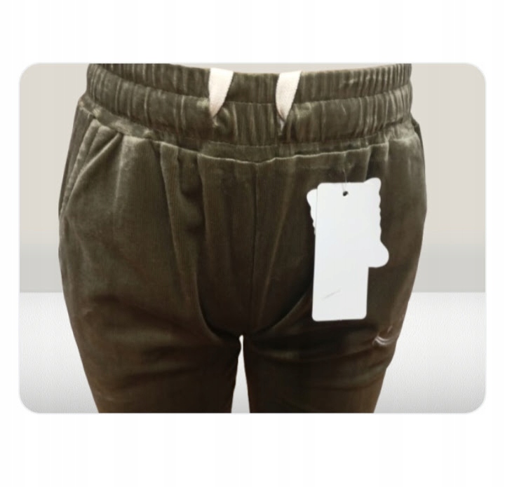 Spodnie welurowe z kieszeniami bawełna MODNE prążki DASIRE M zielone