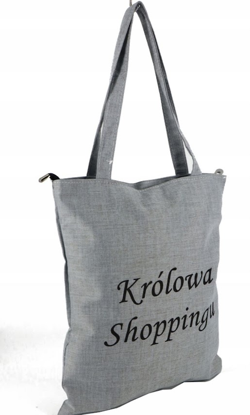 TORBA torebka z napisem KRÓLOWA SHOPPINGU szara pojemna