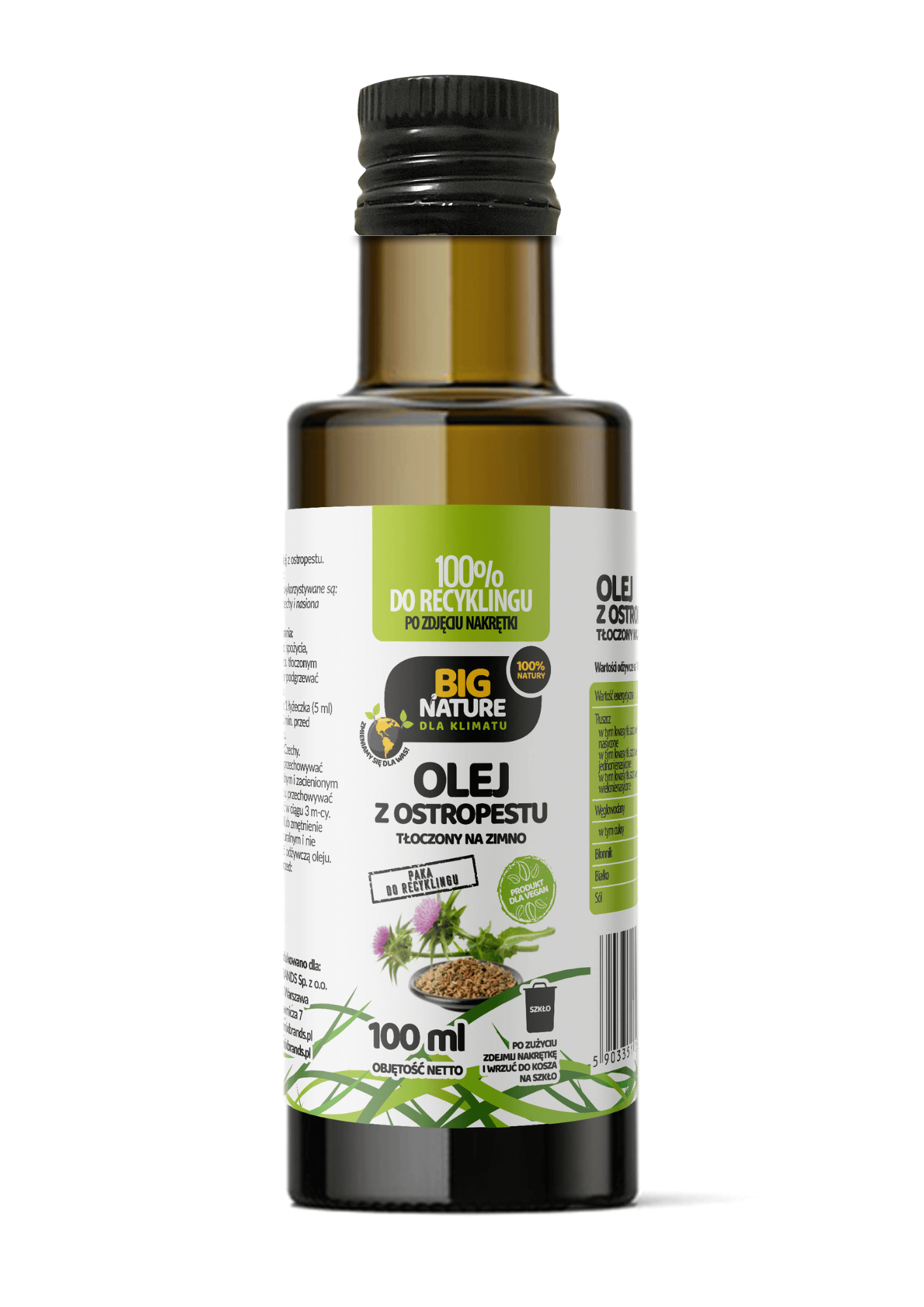 Olej z ostropestu tłoczony na zimno 100ml - BIG NATURE