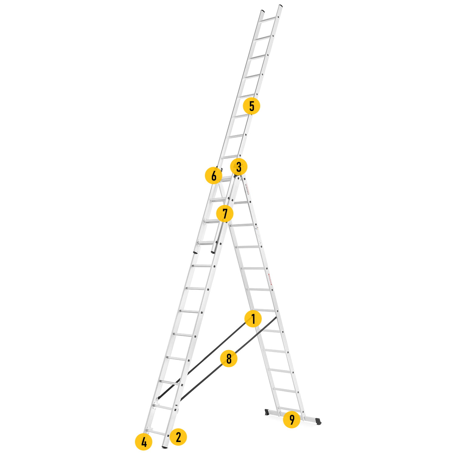 Drabina aluminiowa wielofunkcyjna 3x12 na schody HIGHER 150kg uniwersalna — 6