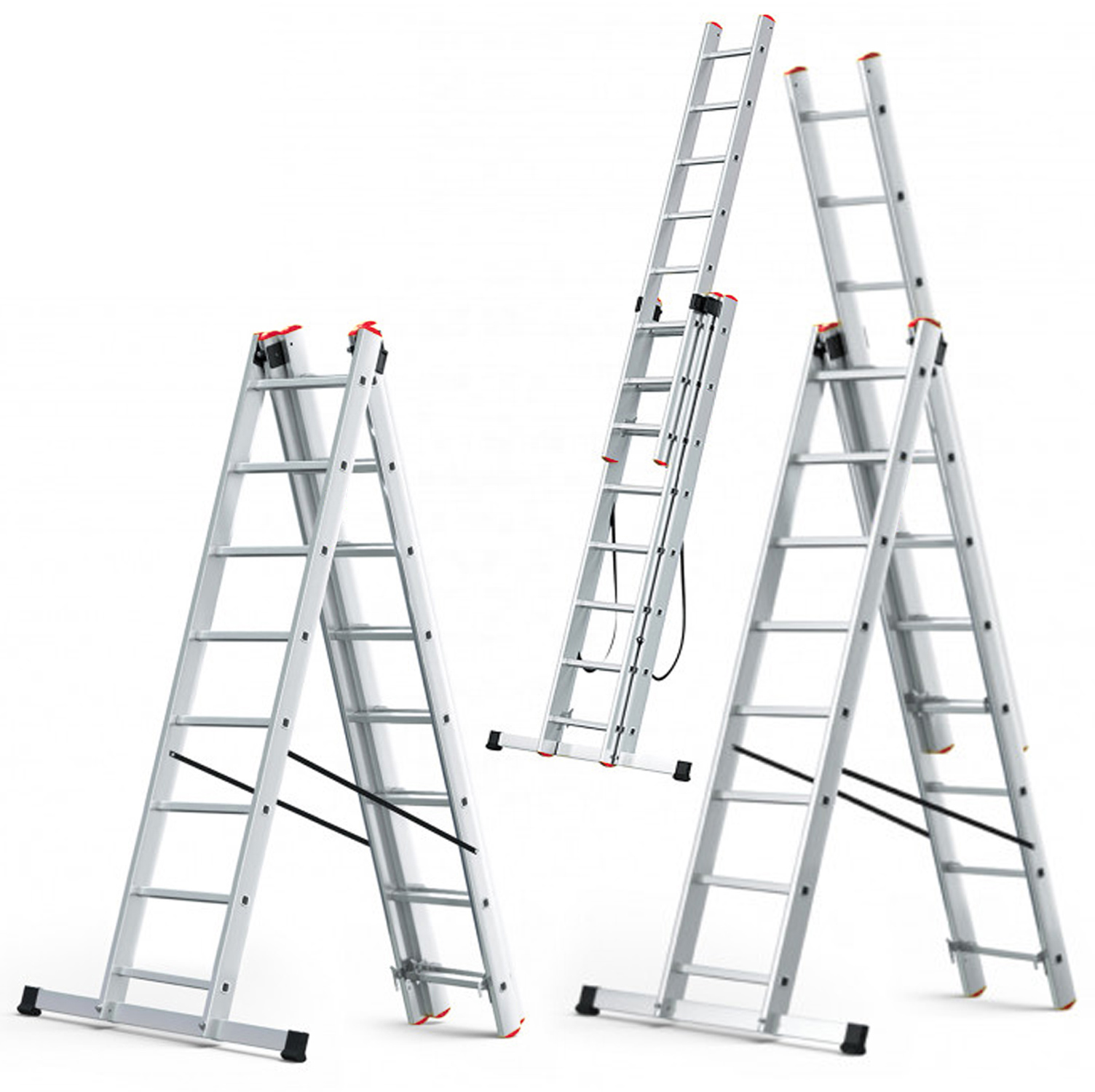 Drabina aluminiowa wielofunkcyjna 3x8 HIGHER na schody PRO + GRATIS