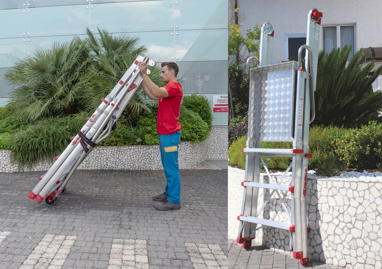 Drabina aluminiowa z platformą, podest roboczy FARAONE PLS5 składana PRO — 7