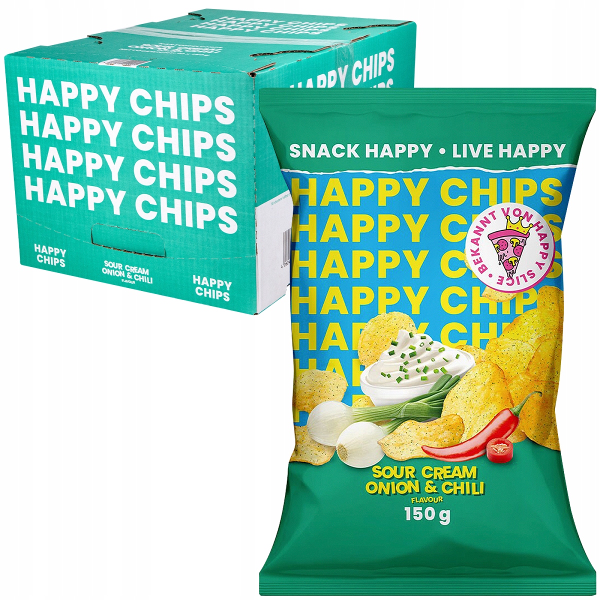 Happy Chips Chipsy o Smaku cebula i Chili 150g Karton