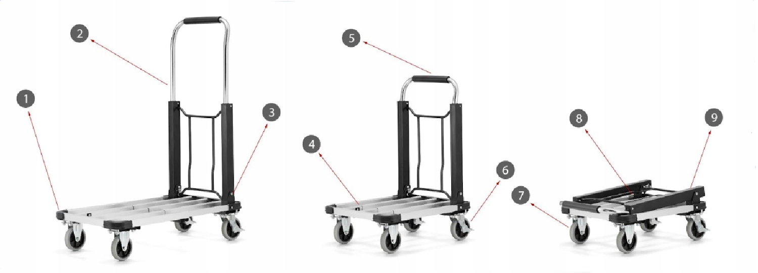 Wózek platformowy aluminiowy składany transportowy magazynowy HIGHER 150kg — 16
