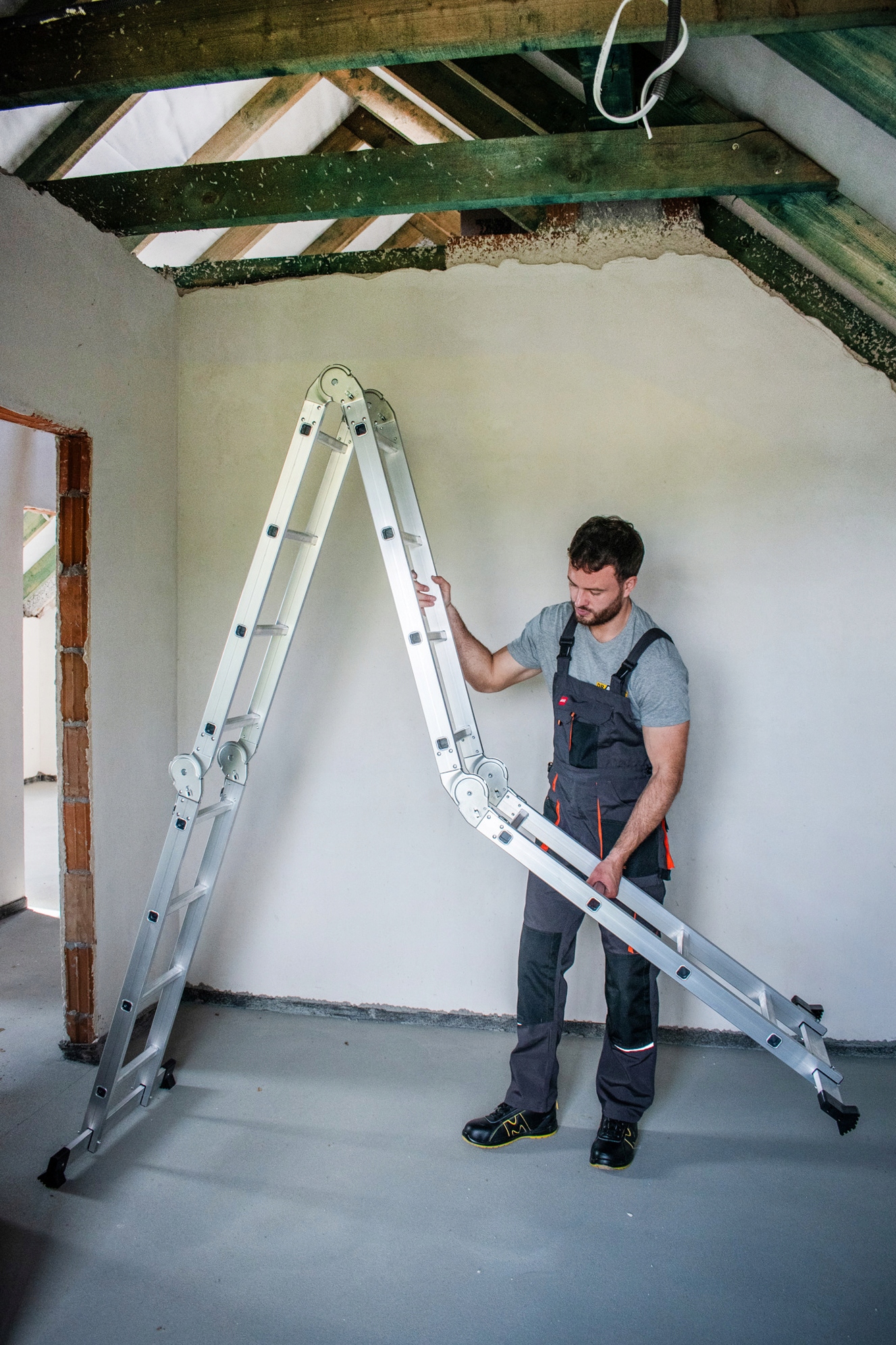 Drabina uniwersalna przegubowa składana 4x4 stopnie aluminium DRABEST — 7