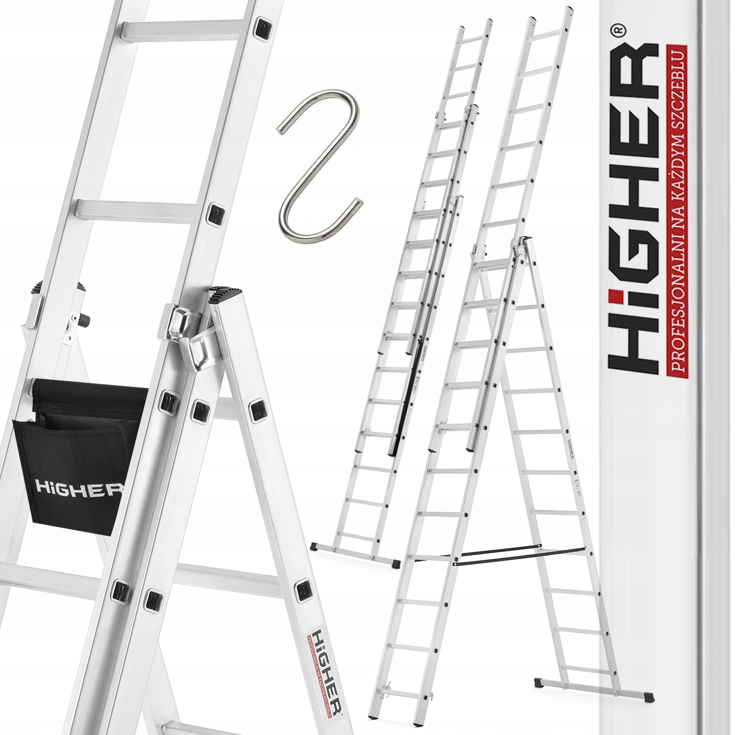 Drabina aluminiowa wielofunkcyjna 3x11 HIGHER uniwersalna BASIC + GRATIS
