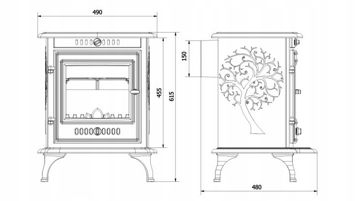 Piec piecyk kominek żeliwny wolnostojący koza KAWMET P10 ECO 6,8 kW k7 — 2