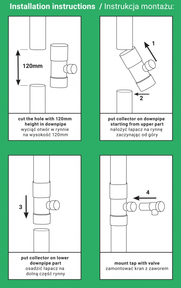Zbieracz, łapacz wody deszczowej z zaworem, BRADAS 80mm, Brązowy — 3