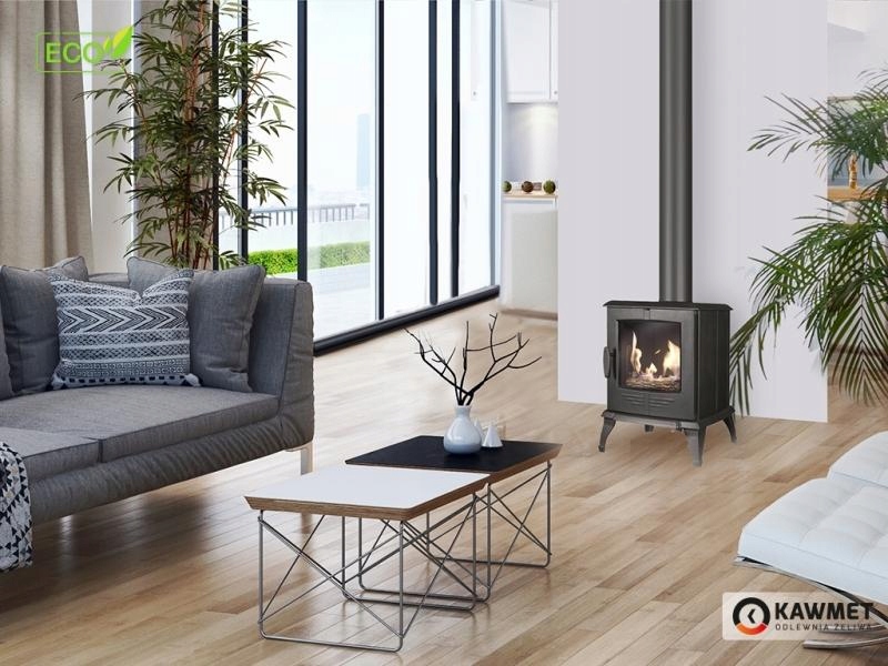 Piec piecyk kominek żeliwny wolnostojący nowoczesny koza KAWMET P8 ECO 7,9 — 5