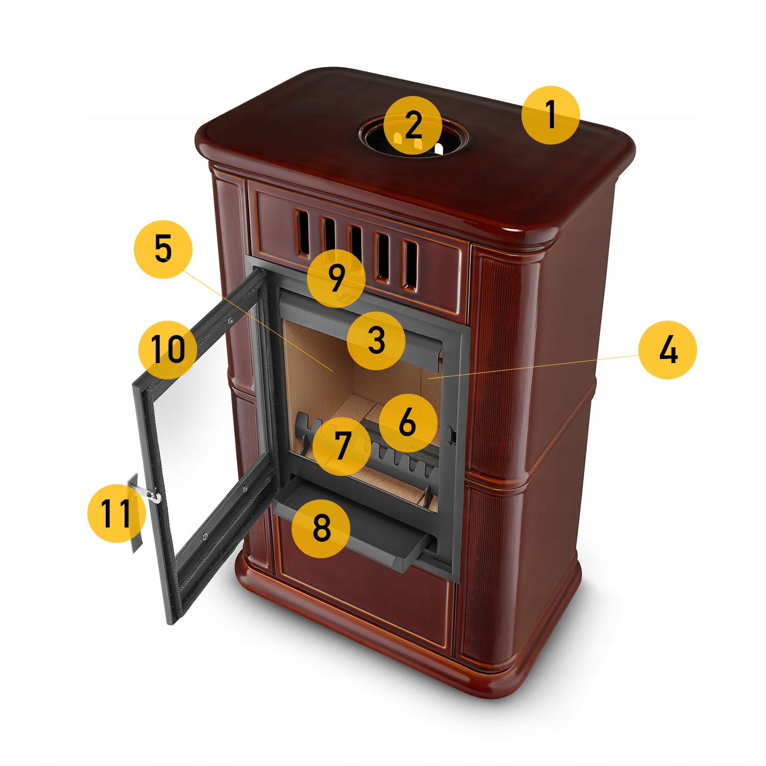Piec kominek kaflowy piecyk koza wkład kominkowy OLBIA Brown 6,3 kW CDP — 7