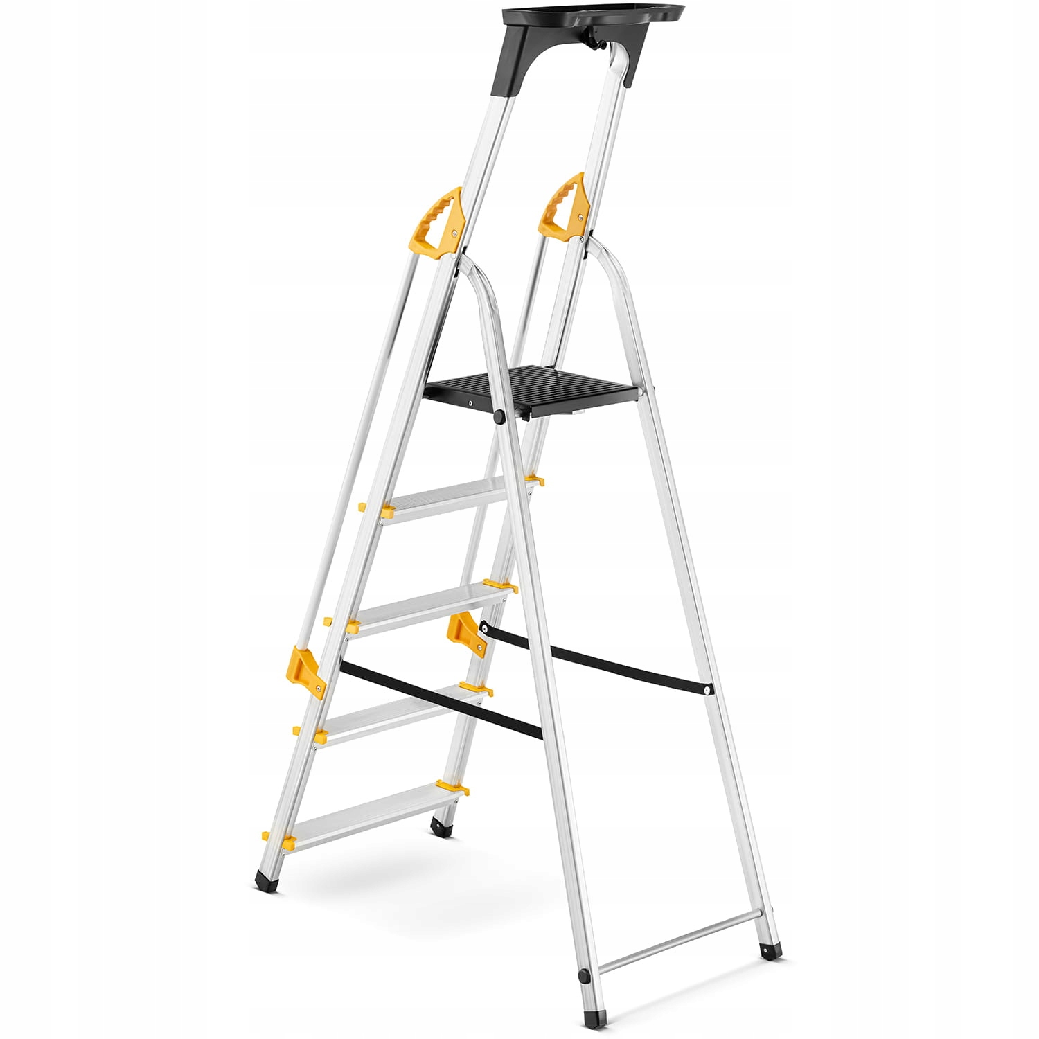 Drabina aluminiowa jednostronna 5 stopniowa z półką i poręczami 150 kg — 3