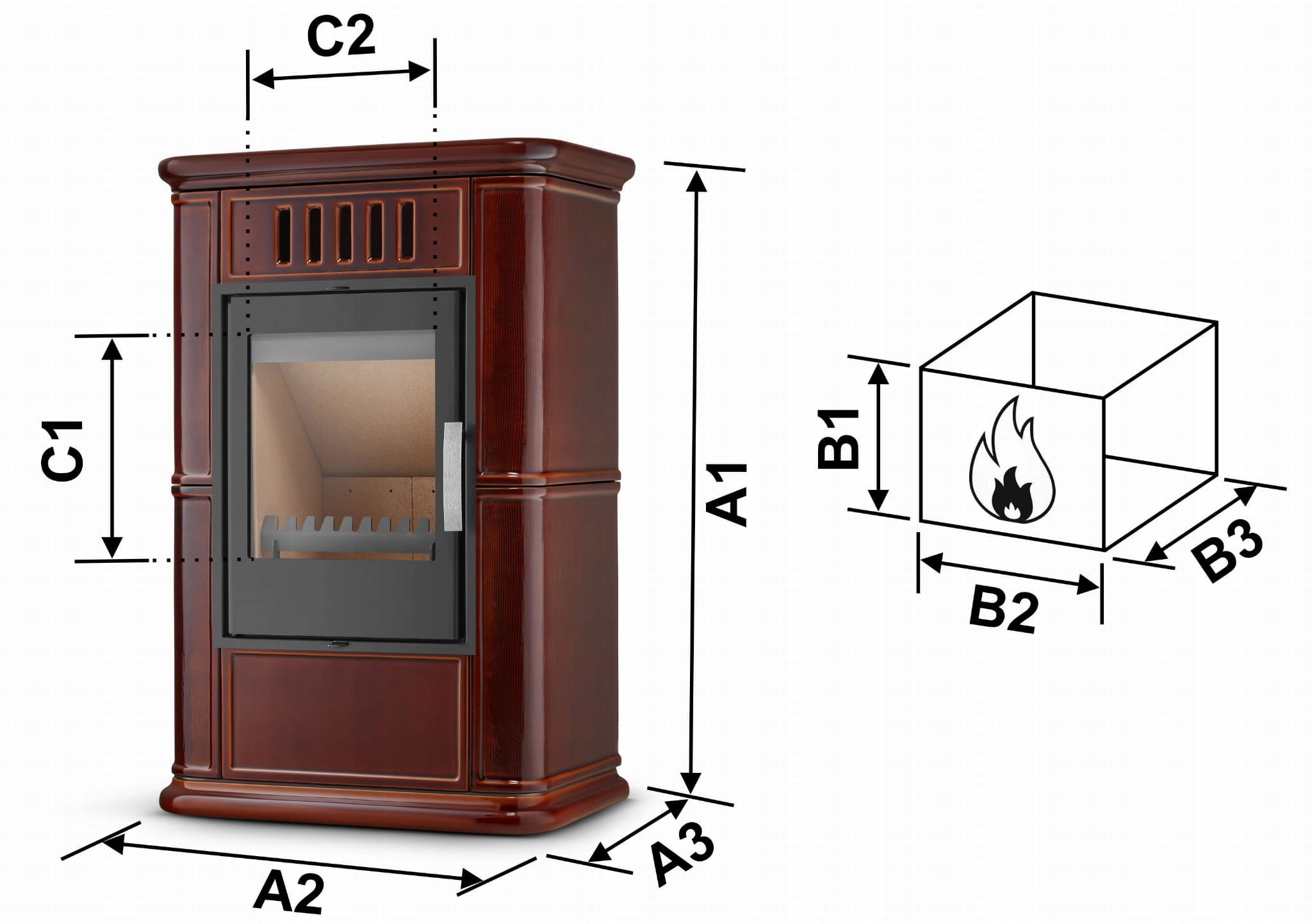 Piec kominek kaflowy piecyk koza wkład kominkowy OLBIA Brown 6,3 kW CDP — 8