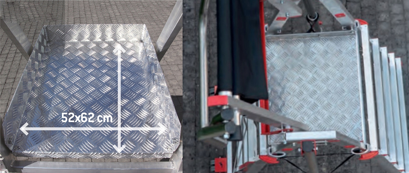 Drabina aluminiowa z platformą, podest roboczy FARAONE PLS5 składana PRO — 14