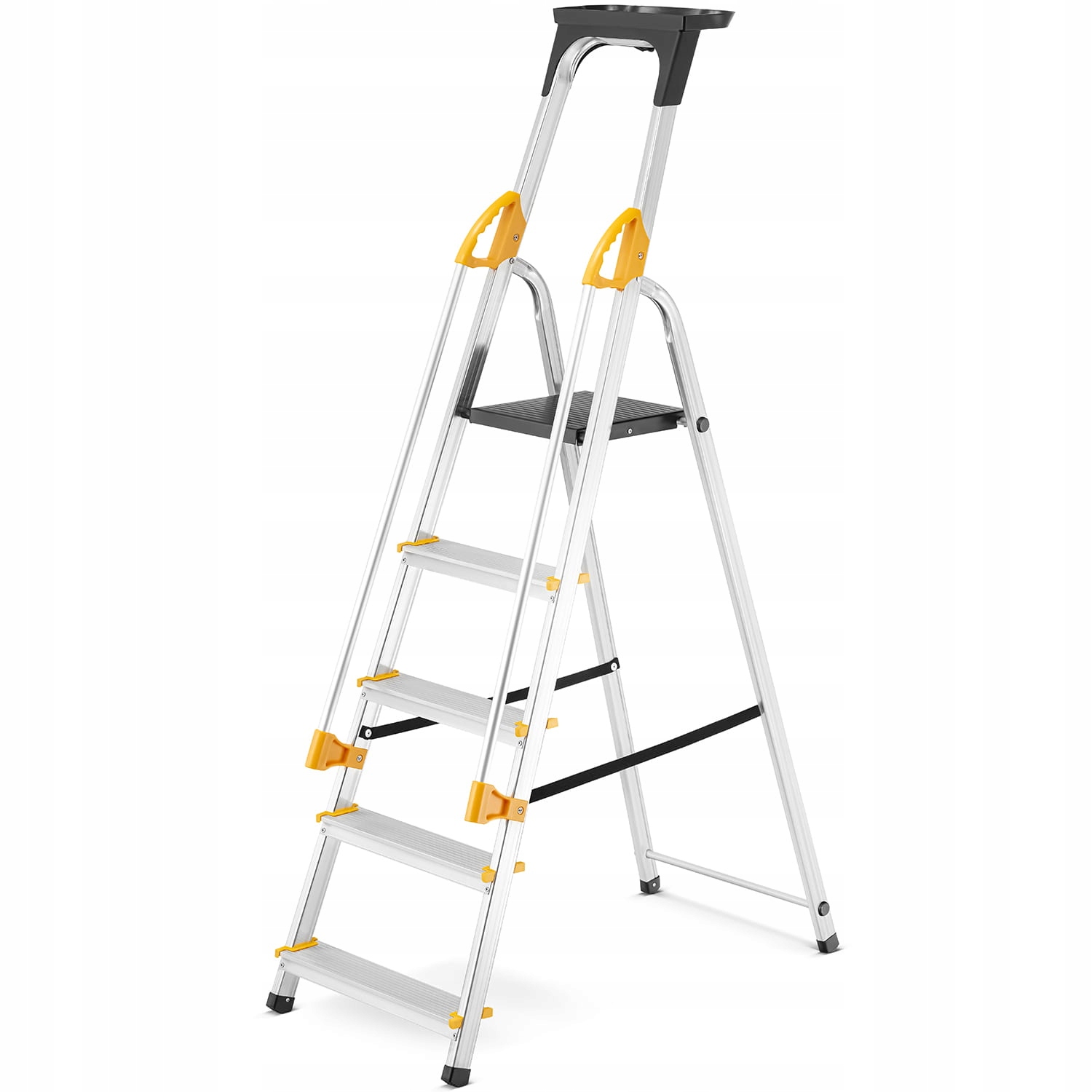 Drabina aluminiowa jednostronna 5 stopniowa z półką i poręczami 150 kg — 2