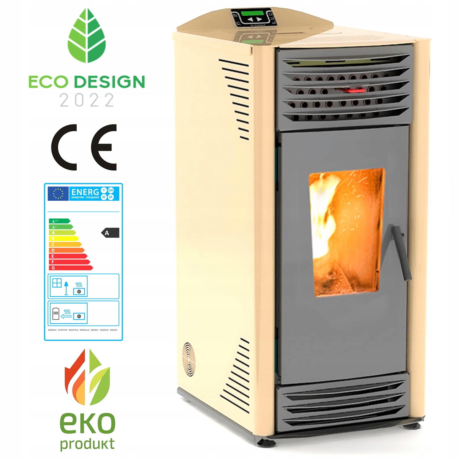 Piec kominek koza powietrzny ekologiczny na pellet Eko Design HELENA 8kW