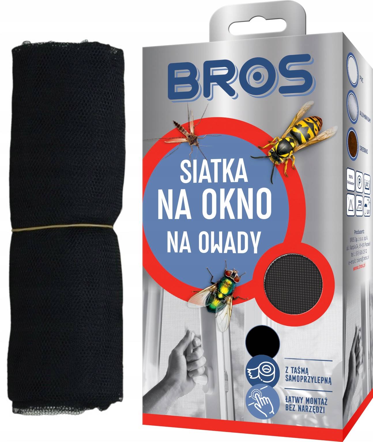 BROS Siatka na okno 150x180 - czarna — 2