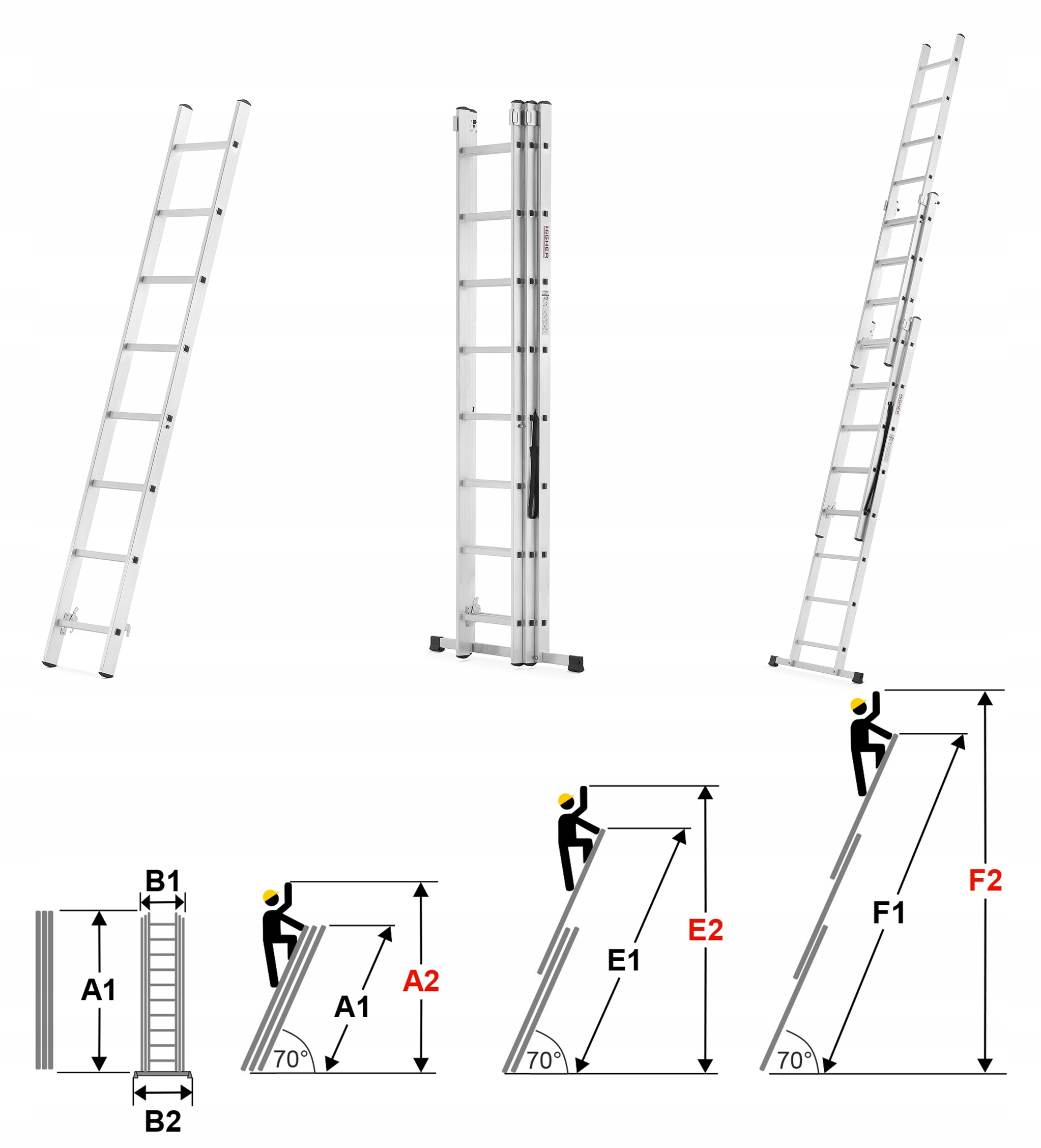 Drabina aluminiowa wielofunkcyjna 3x8 HIGHER uniwersalna BASIC + GRATIS — 2