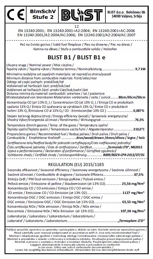 Piec kominek stalowy koza szamotowy wolnostojący BLIST B1e MOCNY — 11