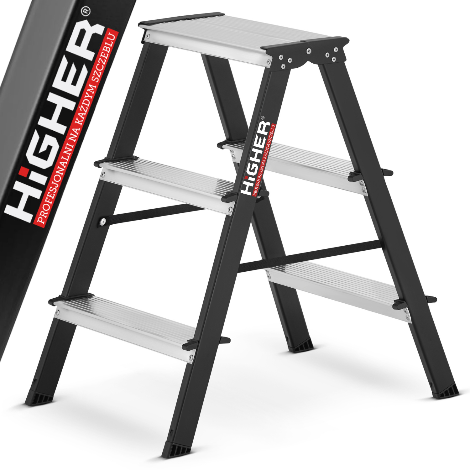 Drabina domowa stalowa dwustronna składana HIGHER 2x3 stopnie 150kg