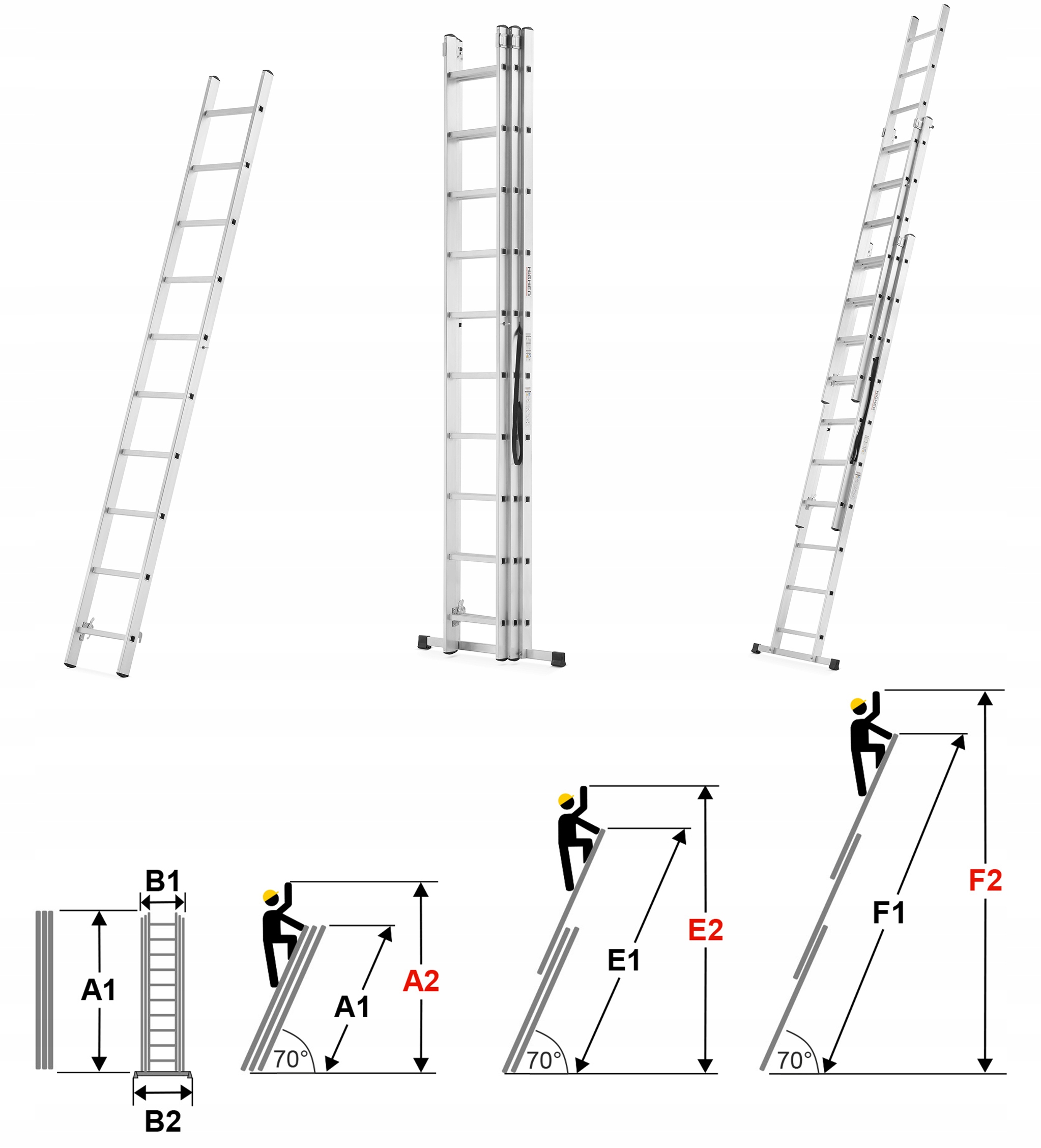 Drabina aluminiowa wielofunkcyjna 3x10 HIGHER uniwersalna BASIC + GRATIS — 2