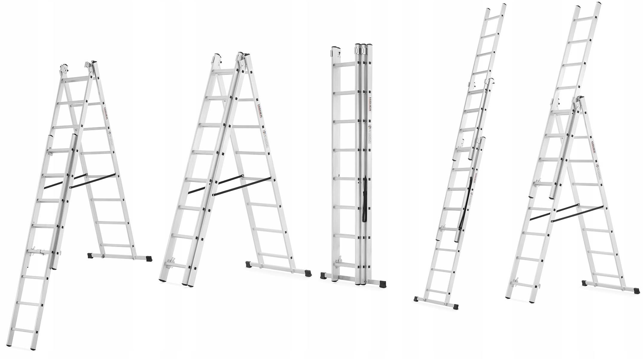 Drabina aluminiowa wielofunkcyjna 3x8 HIGHER uniwersalna BASIC + GRATIS — 4
