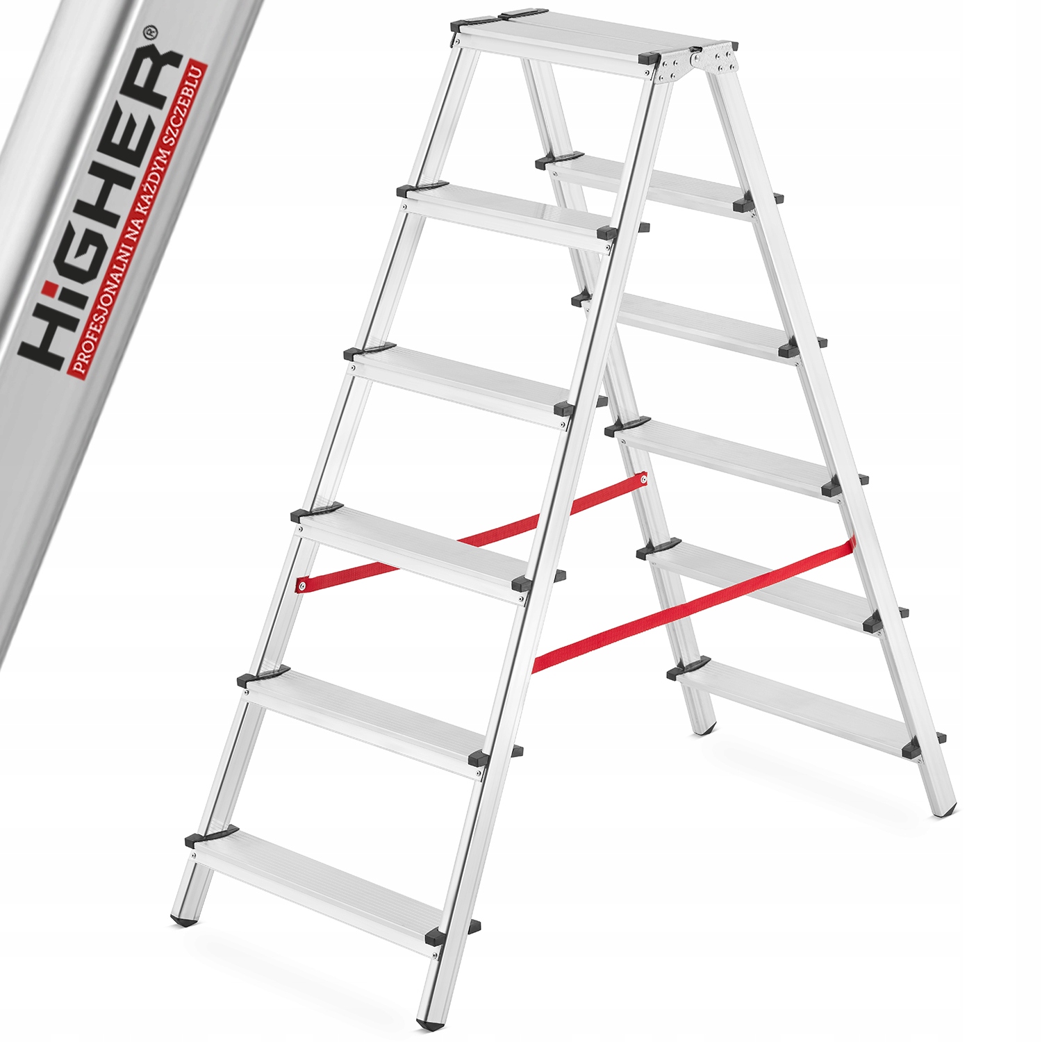 Drabina domowa aluminiowa dwustronna schodki składane HIGHER 2x6 125kg