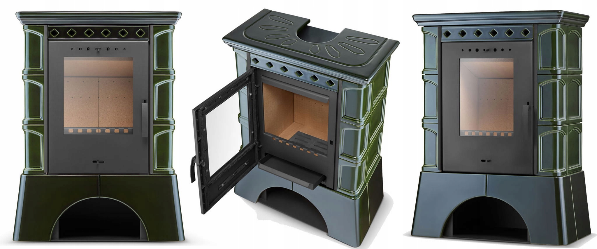 Piec kominek kaflowy wolnostojący koza ATOL 10 kW kolor olive — 4