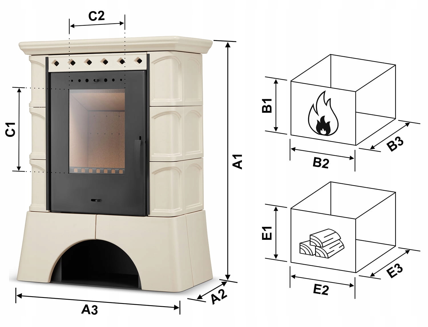 Piec kominek kaflowy wolnostojący koza ATOL 10 kW kolor ivory — 8