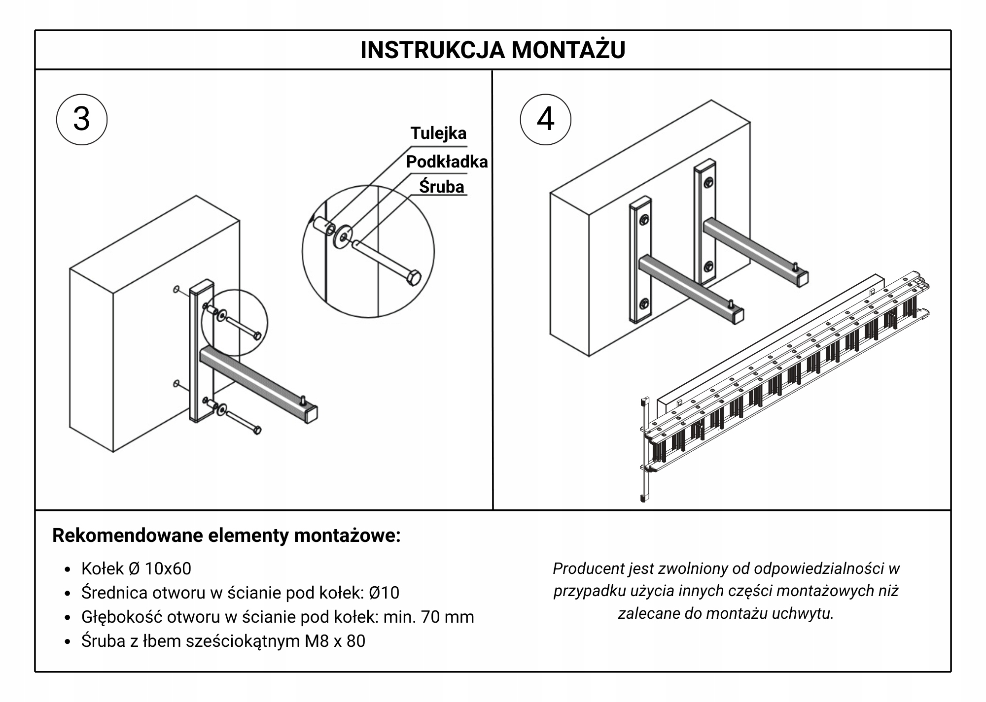 Uchwyt wieszak na drabinę mocowany na ścianę (komplet 2 sztuki) AKC — 10