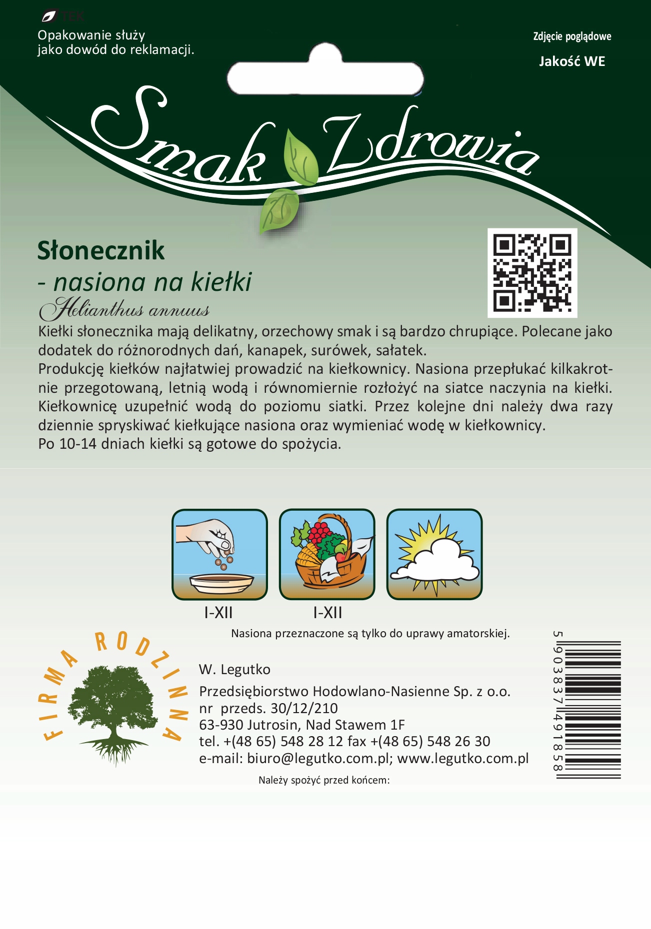 Nasiona na kiełki, słonecznik, 40g — 2