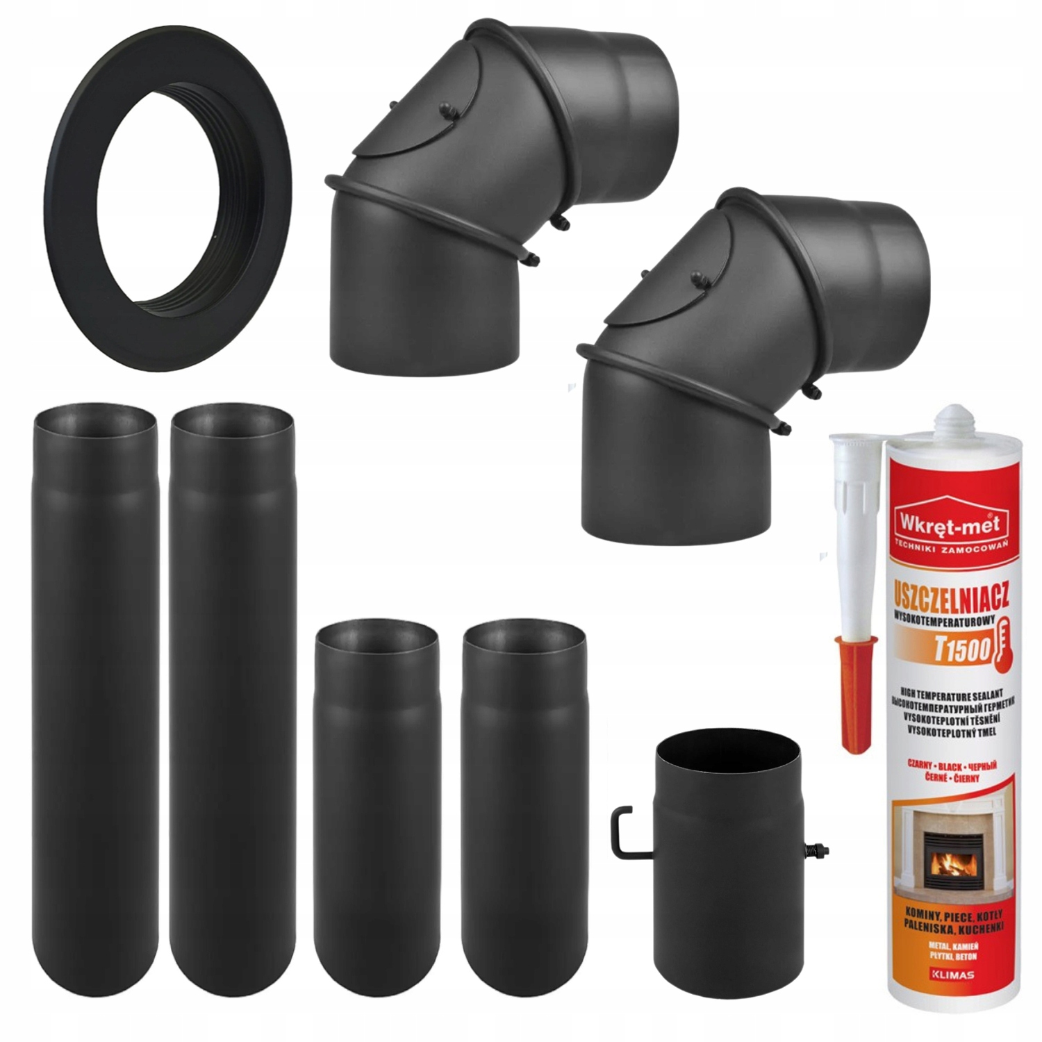 Zestaw przyłączeniowy do pieca kominka fi 130 mm 2x rury 2x kolano radiator