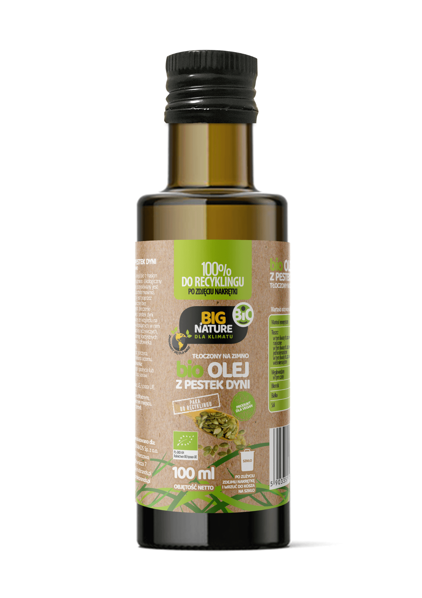 Olej z pestek dyni BIO tłoczony na zimno 100ml  - BIG NATURE