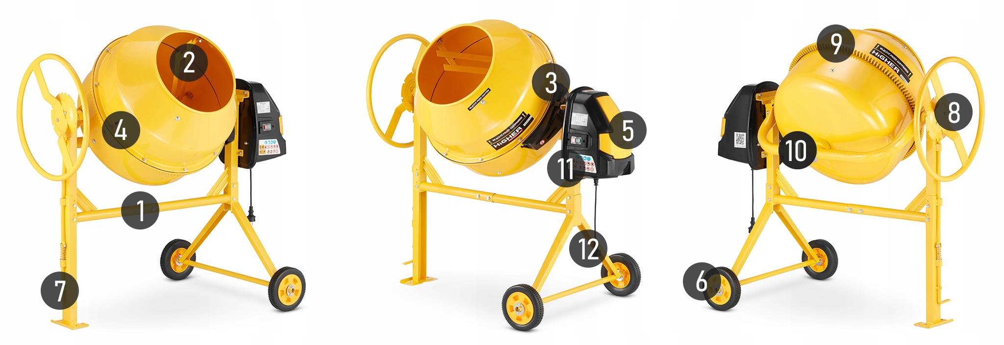 Betoniarka budowlana HIGHER mieszarka 160L 1300W 230V żeliwny wieniec — 11