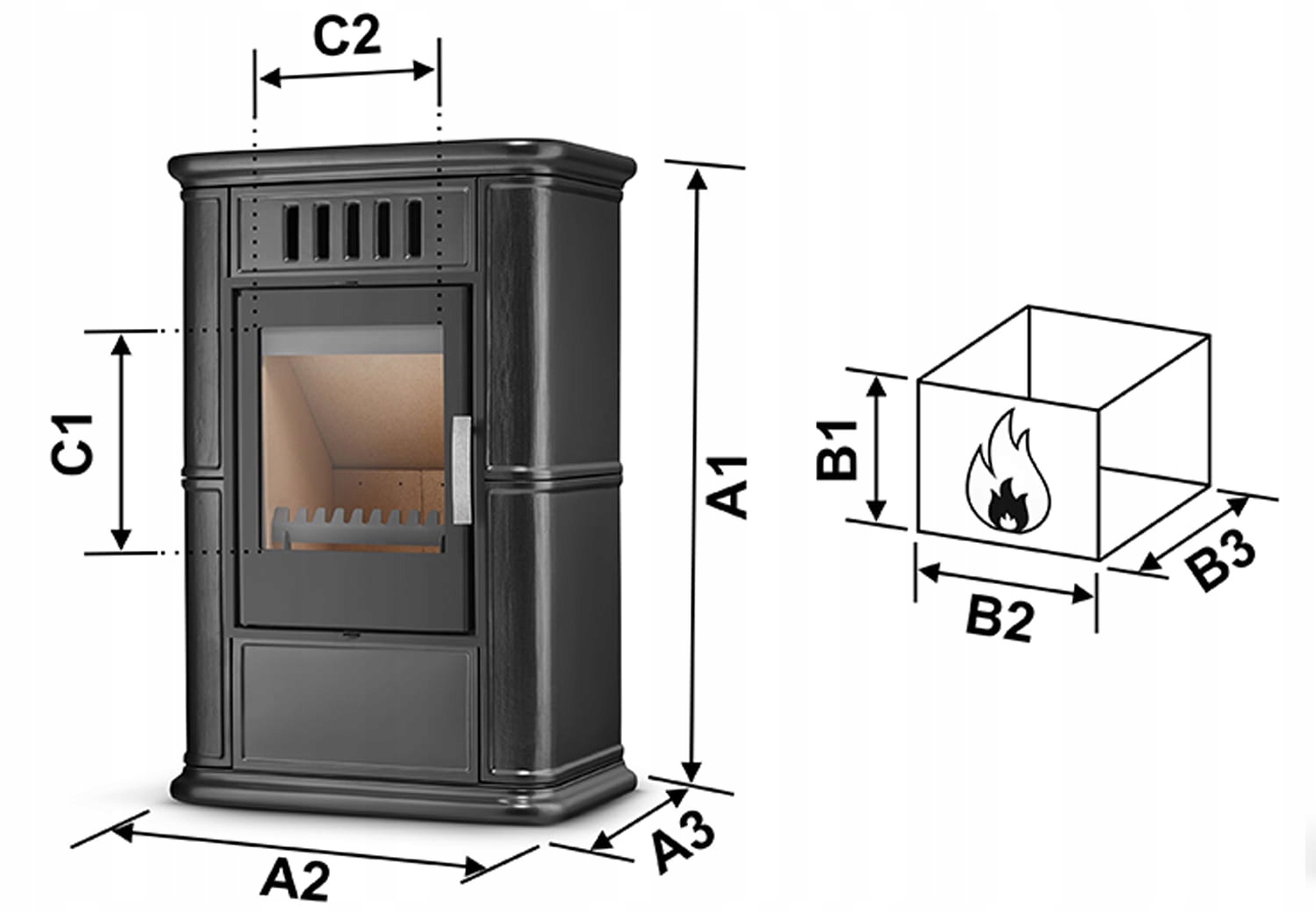 Piec kominek kaflowy piecyk koza wkład kominkowy OLBIA Grey 6,3 kW CDP — 6